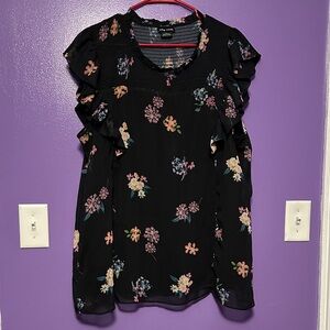 City Chic Black Floral Ruffle Blouse